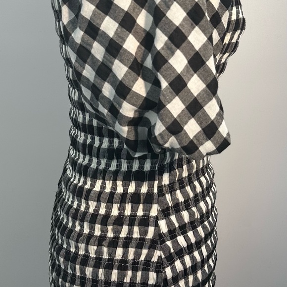 Endless Rose XS Black White Gingham Smocked Puff Sleeve Mini Dress Cotton Boho! - Picture 5 of 9